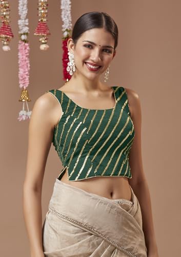SALWAR STUDIO Green Georgette Sleeveless Readymade Blouse
