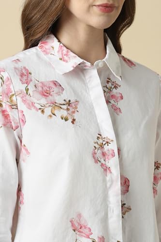 Women White Print Long Sleeves Shirt