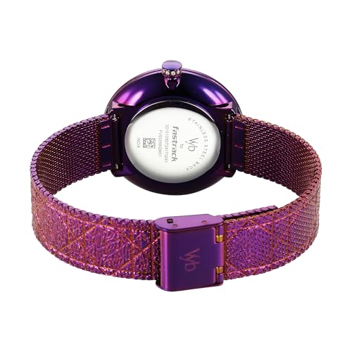Fastrack Vyb Quartz Analog Purple MOP Dial Dark Purple Mesh Strap Watch for Women-FV60056QM01W