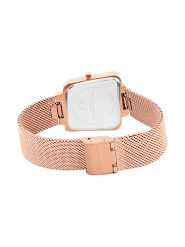 French Connection Mop White Square Dial with Rose Stainless Steel Mesh Strap Watch - for Womens FCU6SRGM