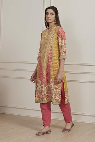 Biba Women Yellow Cotton Printed Straight Kurta_32