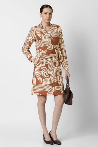 Van Heusen Women's Viscose Modern Above Knee Dress (VWDRURGFH97356_Brown