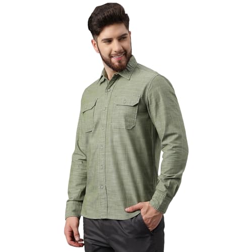 Woodland Men Cotton Solid Regular Fit Long Sleeves Shirts (Olive, S)