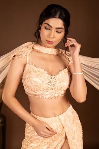 The Behruz Theory Heavy Embroidered Fusion Peach High Slit Lehenga (Large)