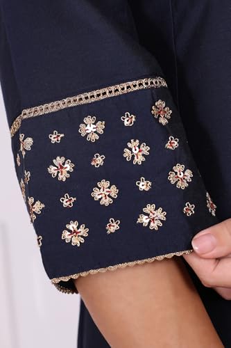W for Woman Navy Blue Embroidered Straight Kurta - (W11970-222877-XS)