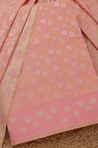 Soch Womens Peach Chanderi Floral Print Unstitched Dress Material