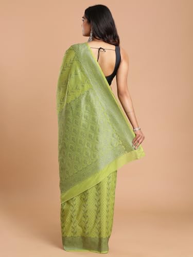 Kalyan Silks Black & Silver Buttas Yellowish Green Saree