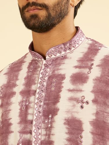 Manyavar Men's Satin Printed & Mirror Work Kurta Set (Dusty Pink,XXXL)