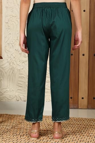 W for Woman Pink Ankle Length Straight Pants with Embellished Hemline (Size: M)-24AUW62926-222627