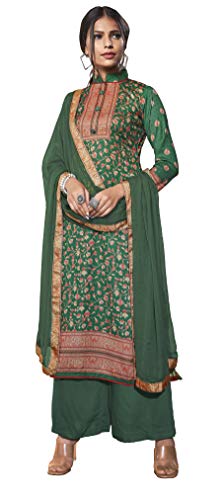 DRAVINAM Trends Women's winter wear Kashmiri pure pashmina wool winter wear dress material with pure bemberg lace dupatta (green)