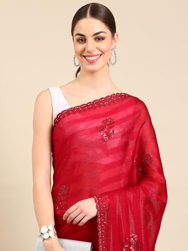 Kalyan Silks Women's Art Silk Full Of Maroon Shaded Sequence Fancy Saree With Plain Blouse