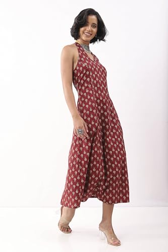 Biba Nxt Women Maroon Cotton Printed A Line Dress_30