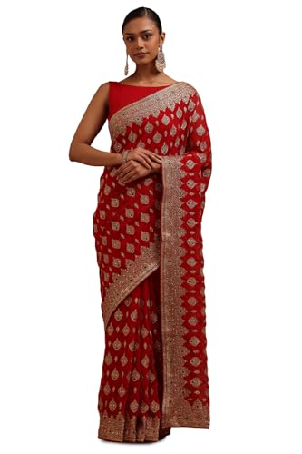 Soch Womens Red Georgette Embroidered Saree With Stone Work