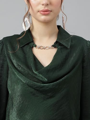 Latin Quarters Women's Green Full Sleeves Collar Neck Casual Solid Top_S