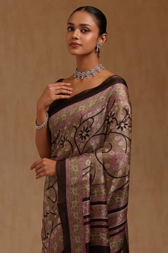 Soch Womens Black Art Silk Floral Print Saree