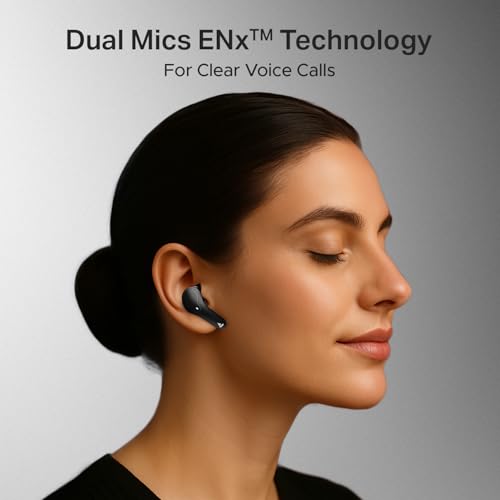 boAt Airdopes Plus 311, Glass Design, ENx Tech, Fast Charge, 50 Hrs Battery, Stream Ad Free Music via App Support Bluetooth Earbuds, TWS Ear Buds Wireless Earphones with mic (Charcoal Black)