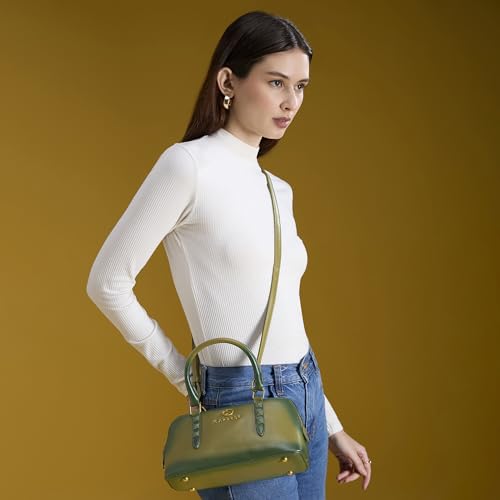 Caprese Dee Small Satchel Bag for Women with Adjustable & Detachable Strap & Zipper Closure | Perfect for Parties, Weddings, and Special Occasions (Dill Green)