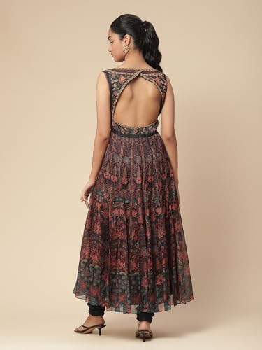 Aarke Ritu Kumar Black Floral Print Kurta With Churidar And Dupatta