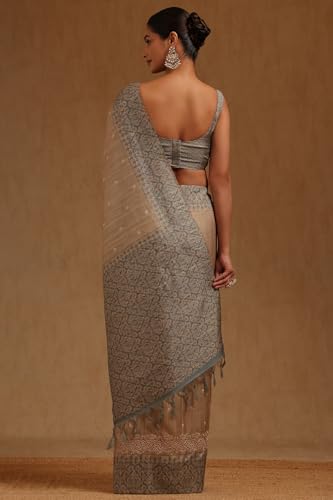 Soch Womens Beige Tussar Embroidered Saree With Thread Work