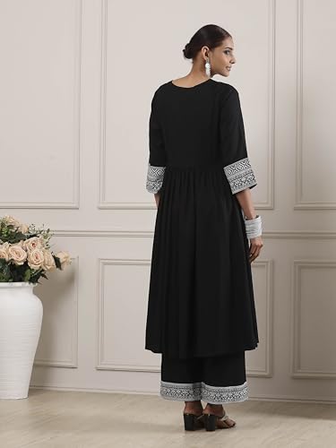 Biba Women Black Viscose Rayon Gathered Suit Set_32