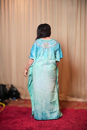CURVSHAPE Crepe Digital Print Long Green Kaftan ; Freesize zz-110