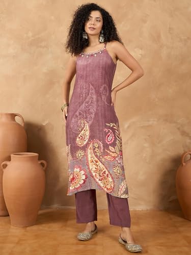 Varanga Women Spaghetti Strap Straight Floral Kurta With Trousers