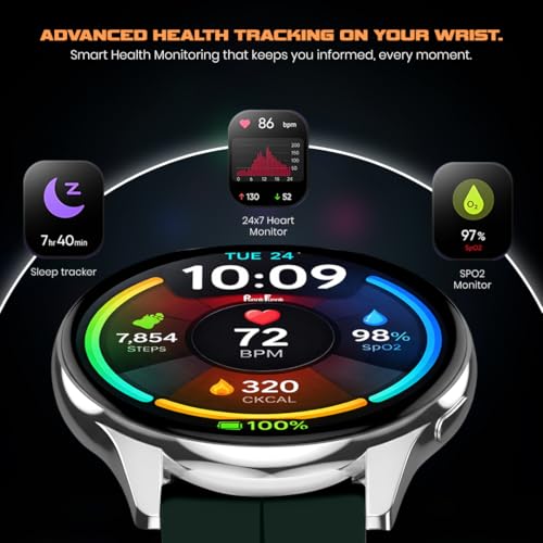 PunnkFunnk Evo Vista Smartwatch for Men & Women | 1.43" AMOLED Full-Touch Round Display | Bluetooth Calling, 120+ Sports Modes, Heart Rate & SPO₂, IP68 Waterproof Smart Watch- (Magnetic Green)
