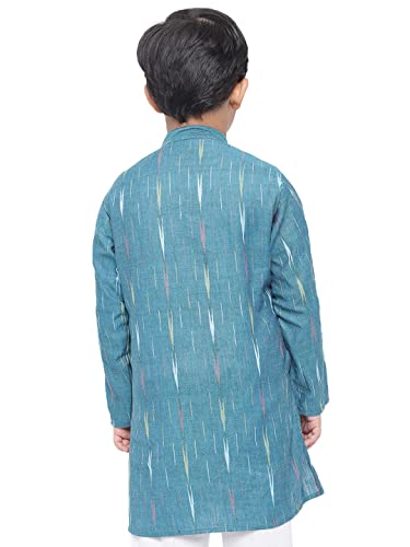 Vastraa Fusion Kid's Ikat Pattern Kurta Pure Cotton Long Kurta, Round Collar, Full Sleeves, Button Kurta, Ethnic Wear (VASTRAAKD3013-9-10)