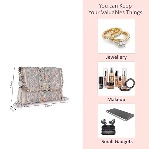 PLANX SILK Stylish Fancy Designer Potli Bag – Embroidered Pearl Handle Festive Clutch