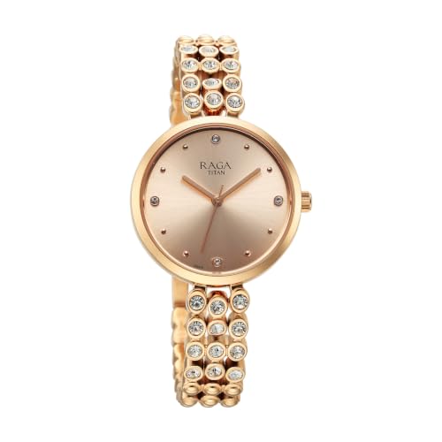Titan Raga Plain 3 Hands Raga Rose Gold/Copper Round Dial Rose Gold Plating Brass Strap Womens Watch - 95262WM01F
