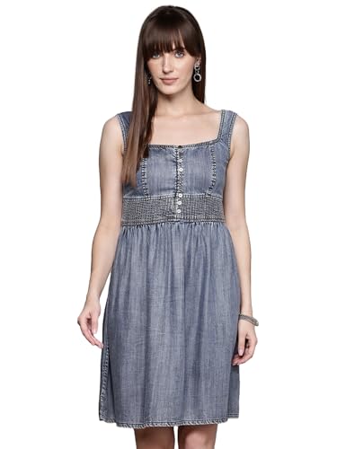 Label RITU KUMAR Blue Brenda Square Neck Short Dress