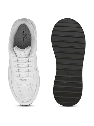 XE Looks White Lace-Up Platform Sneakers | Perforated Upper | Cushioned Insole | Casual & Walking Shoes For Girls & Women