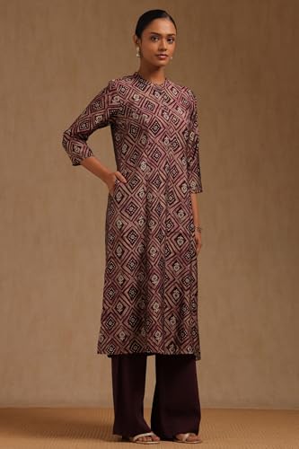 Soch Women's Muslin Geometric Regular Kurta (CWA5KU61483_Wine