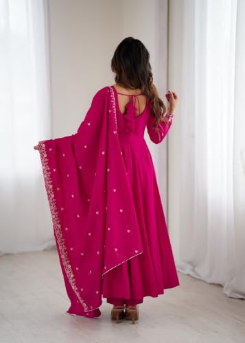 Leeli Peeri Designer Women's Chanderi Silk Embroidery Anarkali Kurta Set With Dupatta