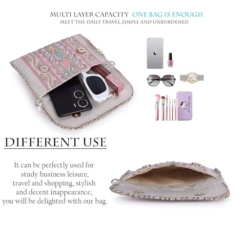 PLANX SILK Stylish Fancy Designer Potli Bag – Embroidered Pearl Handle Festive Clutch