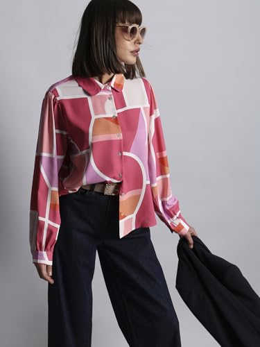 VERO MODA Women Printed Polyester Regular Fit Pink Shirt