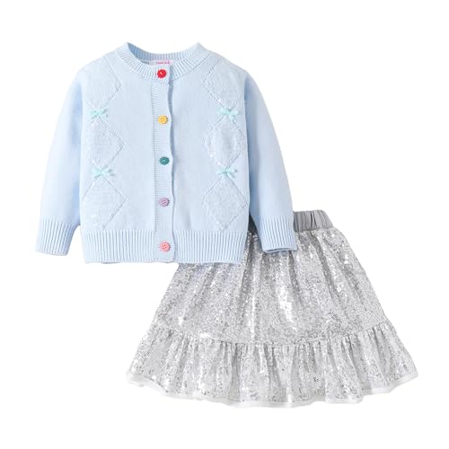 Hopscotch Girls Full Sleeves Embellished Print Blue Skirt set For Ages (18-24 Months)