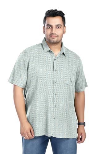 Pluss Tribe - Mens Plus Size Printed Shirts - Pure Cotton - Digital Print - Ideal for Casual, Office D010 - Size - 5XL