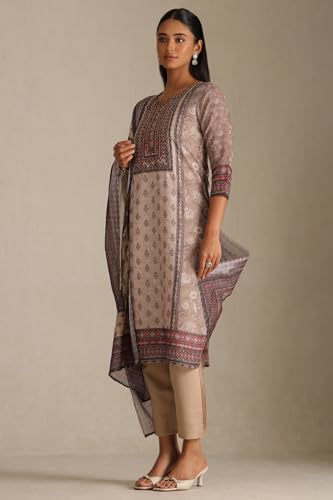 Soch Women's Poly Linen Kurta Set (EWA5CD22193_Beige