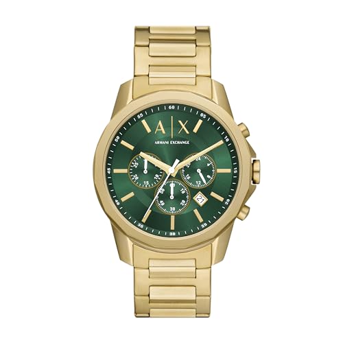 Armani Exchange Stainless Steel Analog Green Dial Men Watch-Ax1746, Gold Band