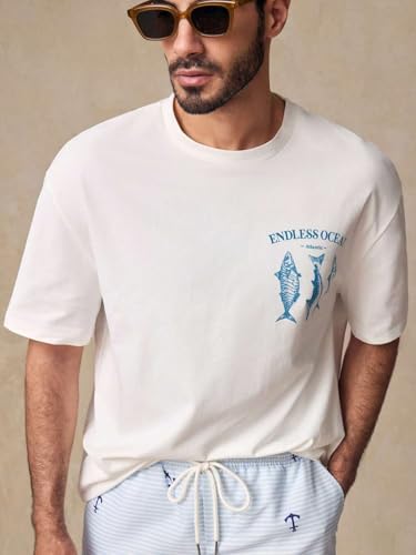 GURIK Men's Oversized Baggy Fit Drop Shoulder Printed Tshirt(SF-Mens-osize-Tshirt-EndlesOcean-whe-XXL) White