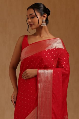 Soch Womens Red Georgette Zari Woven Saree