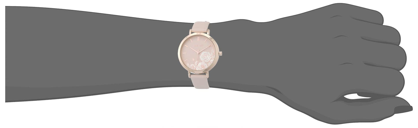 Nine West Women's Floral Dial Strap Watch, Pink/Rose Gold, Japanese
