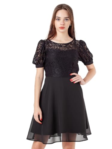 Zink London Women's Black Solid Flared Short Dress