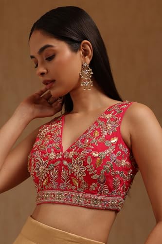 Soch Womens Fuchsia Crepe Embroidered Padded Blouse with Cutdana