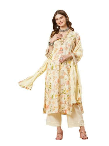 Divena Cream Cotton Floral Kurta Sets With Dupatta