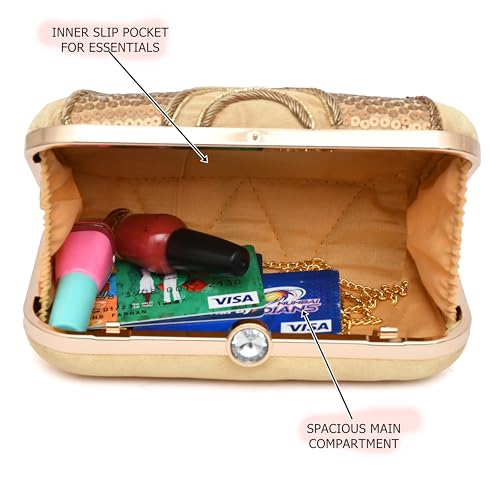 For The Beautiful You Neck Embroidered Women's Clutch (Gold)