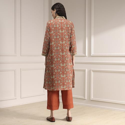Biba Women Blue Rust Polyester Straight Printed Kurta Set_38