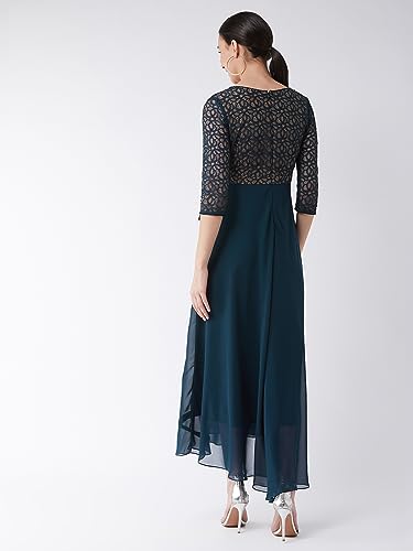 Miss Chase Women's Floral Printed Relaxed Fit V-Neck 3/4th Sleeve Maxi Dress (MCSS21D14-67-83-09, Teal, XXXXL)