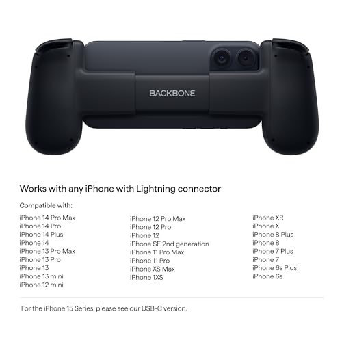 Backbone One Mobile Gaming Controller for iPhone (Lightning) - 2nd Gen - Turn Your iPhone into a Gaming Console - Play Xbox, PlayStation, PC, & App Games (3 Months Apple Arcade Included)